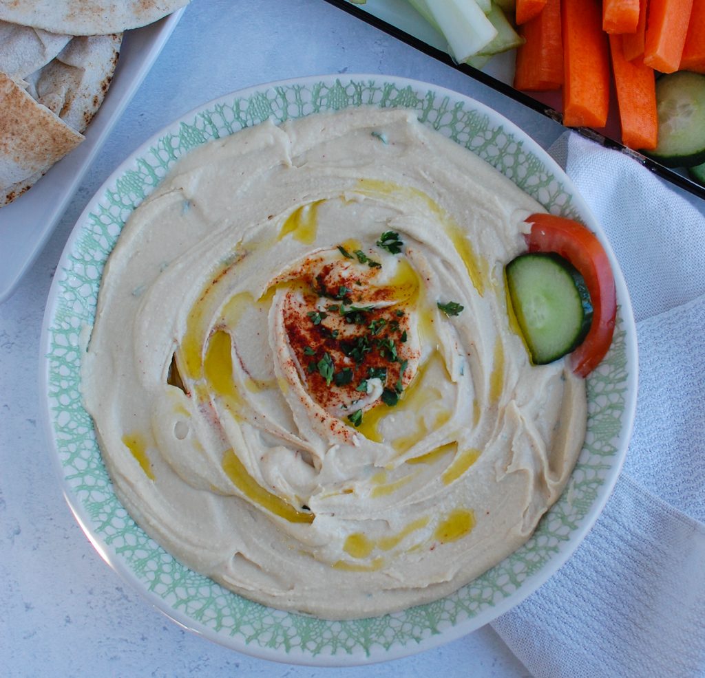 Lebanese Hummus Recipe with red napkin