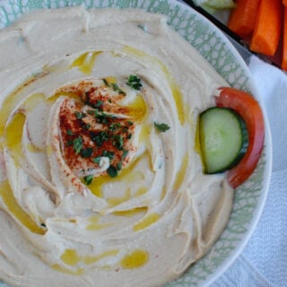 Lebanese Hummus Recipe with teal bowl