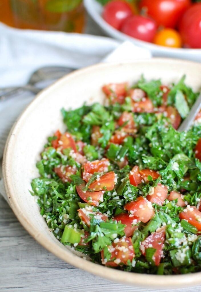 Tabouli Salad with white bowl