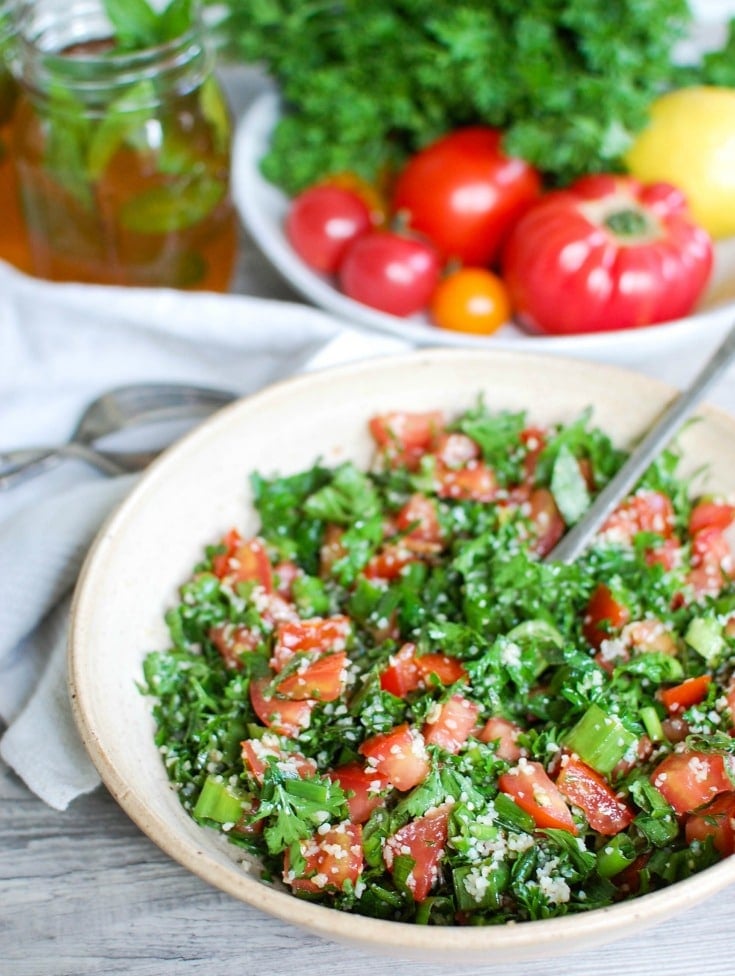 Tabouli Salad with white napkin