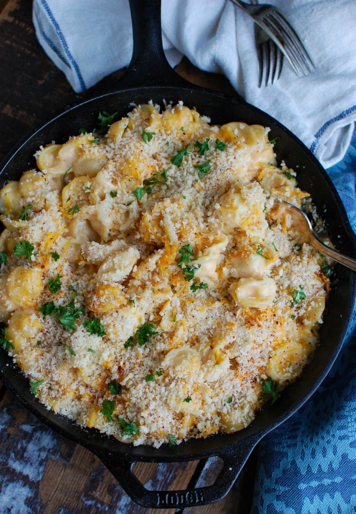Baked Mac and Cheese with Panko Bread Crumbs Recipe Cast Iron Skillet