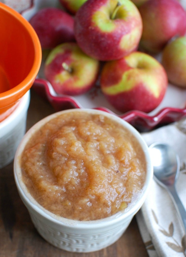 Crockpot Applesauce in a white bowl.