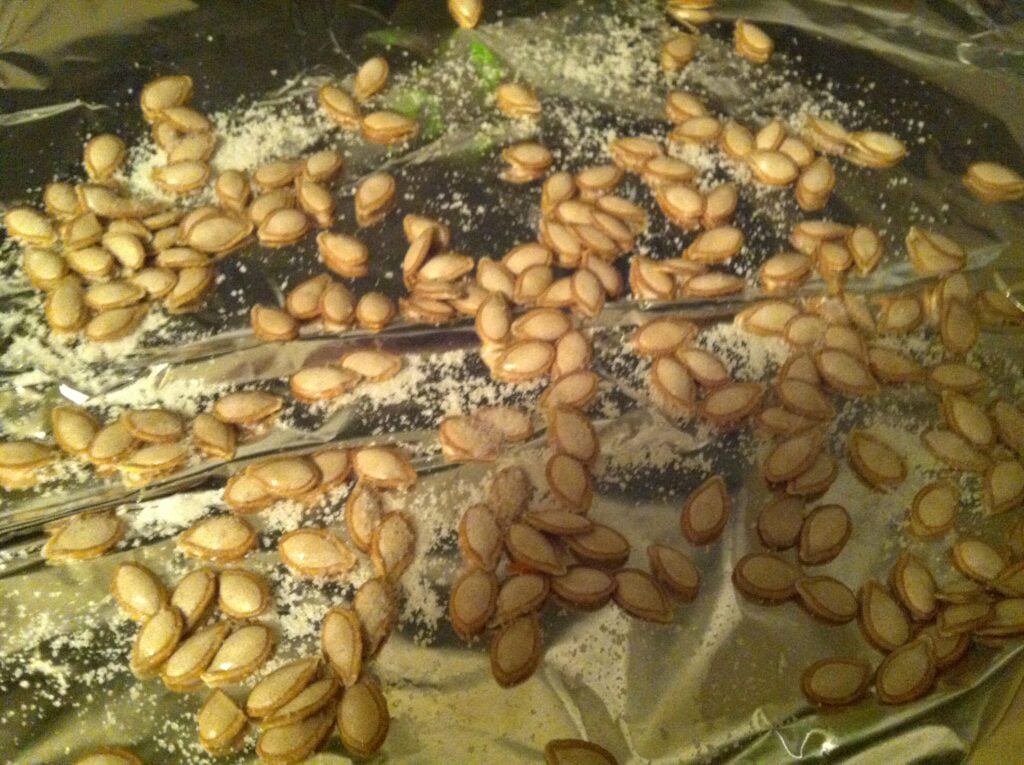 Roasting Butternut Squash - salted seeds