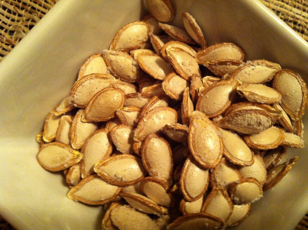 Roasting Butternut Squash - roasted seeds