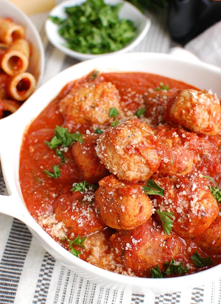 Crockpot Turkey Meatballs in white bowl 