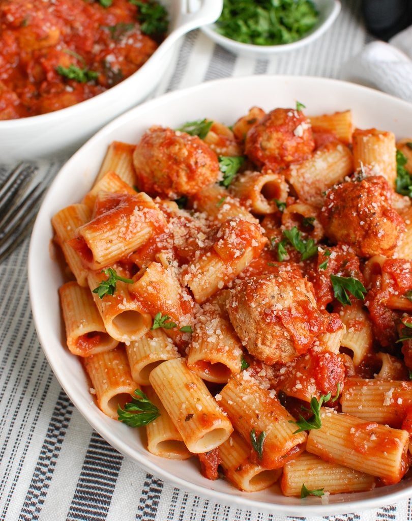 Crockpot Turkey Meatballs with pasta 