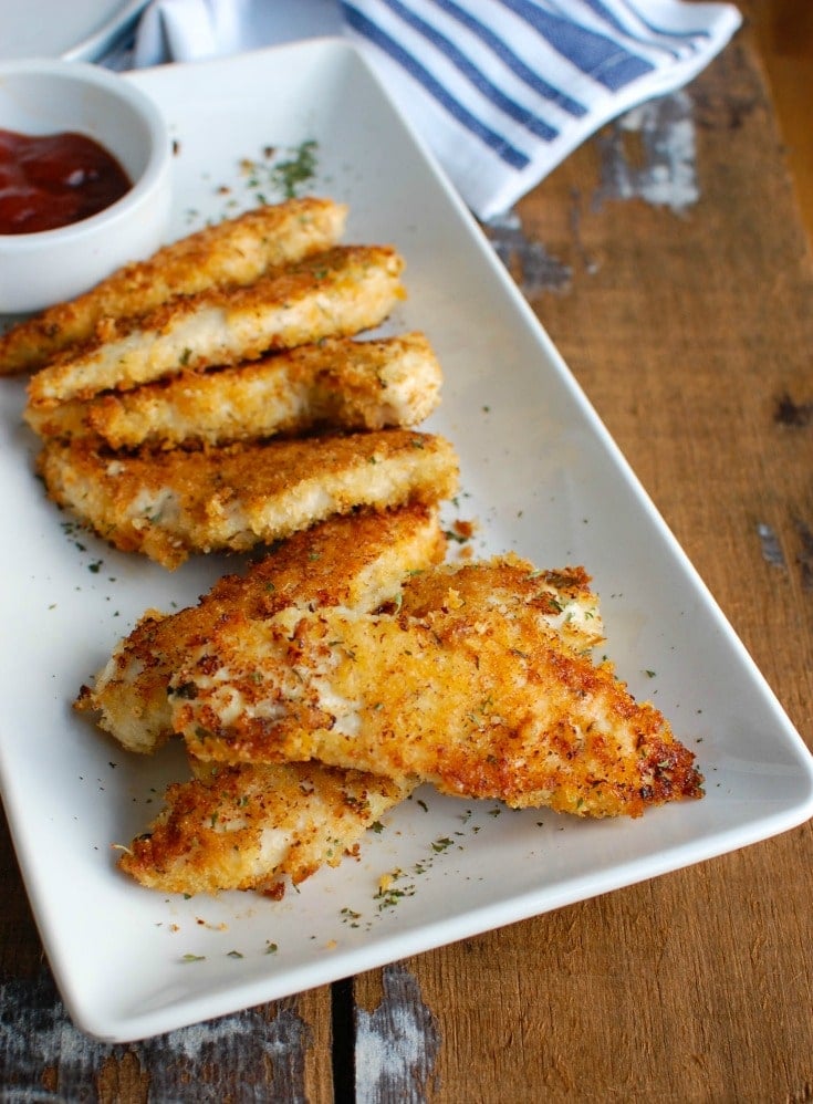 Healthy Chicken Fingers on white plate