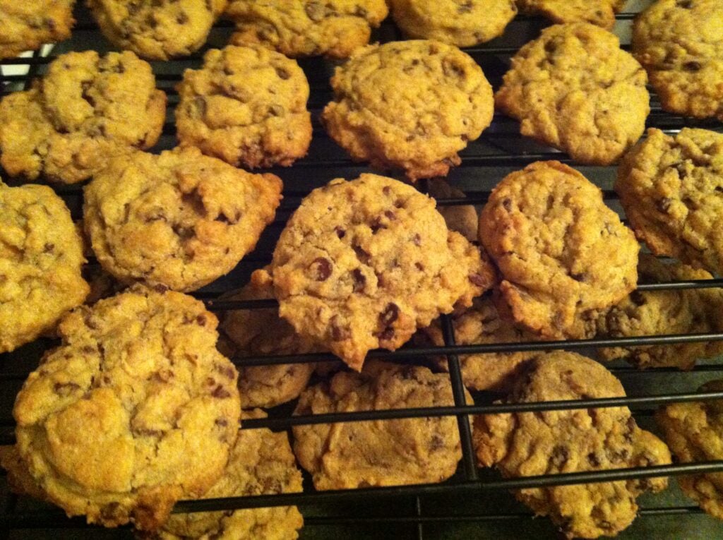 Chocolate and Peanut Butter Chip Cookies cooling