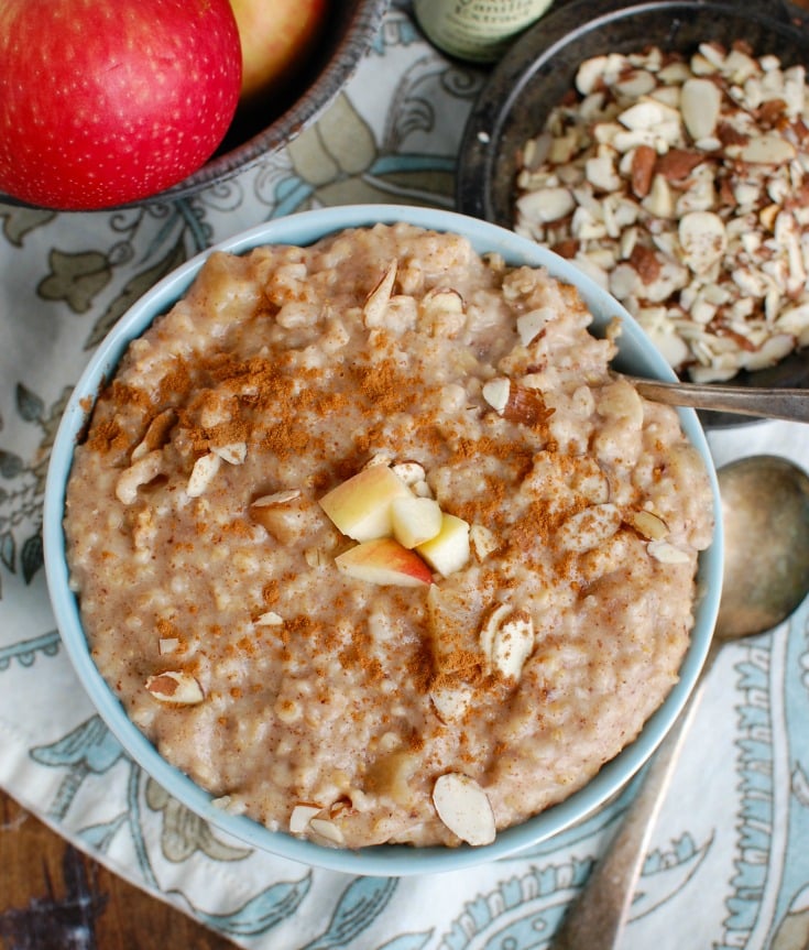 Slow Cooker Steel Cut Oatmeal with almonds.