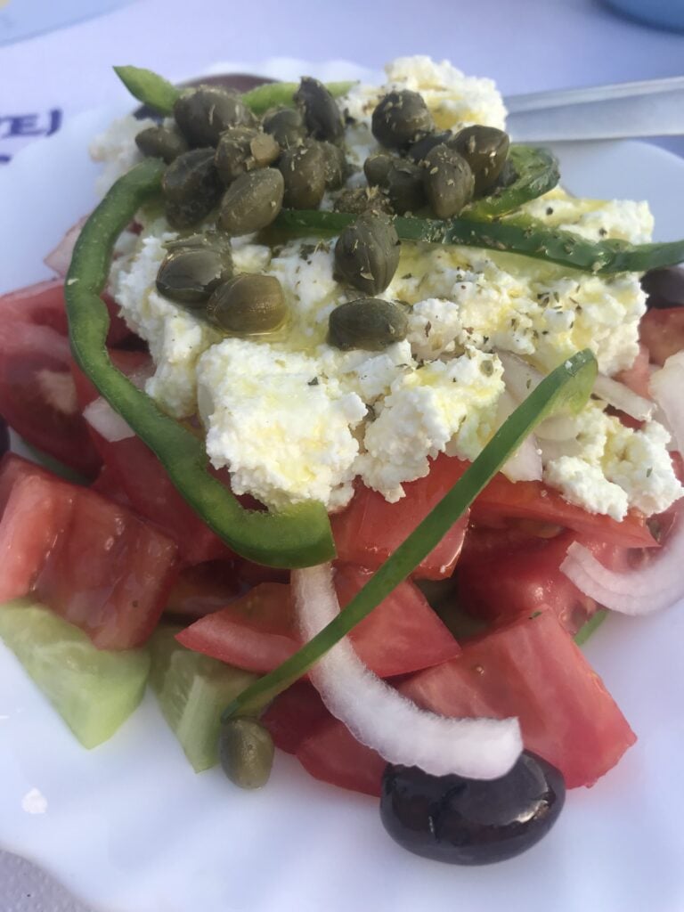 Greek Salad in white bowl 