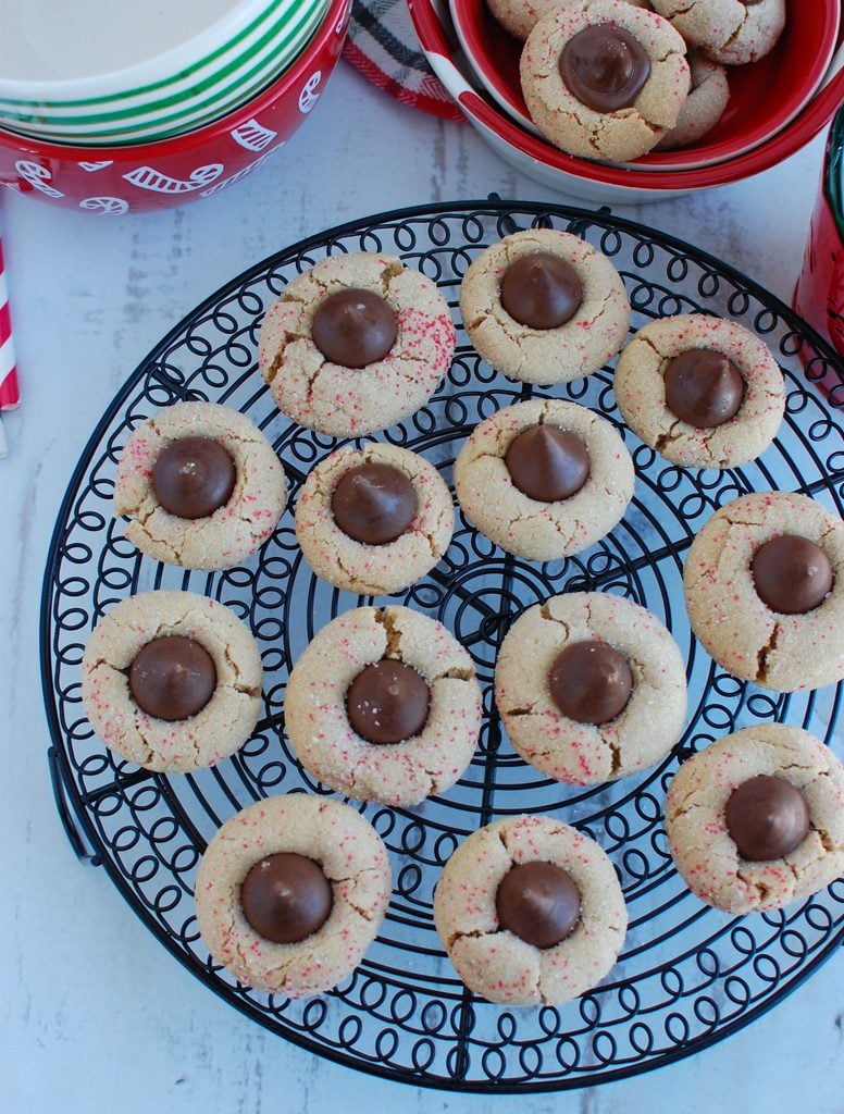 Peanut Butter Blossom Cookies on wire rack 