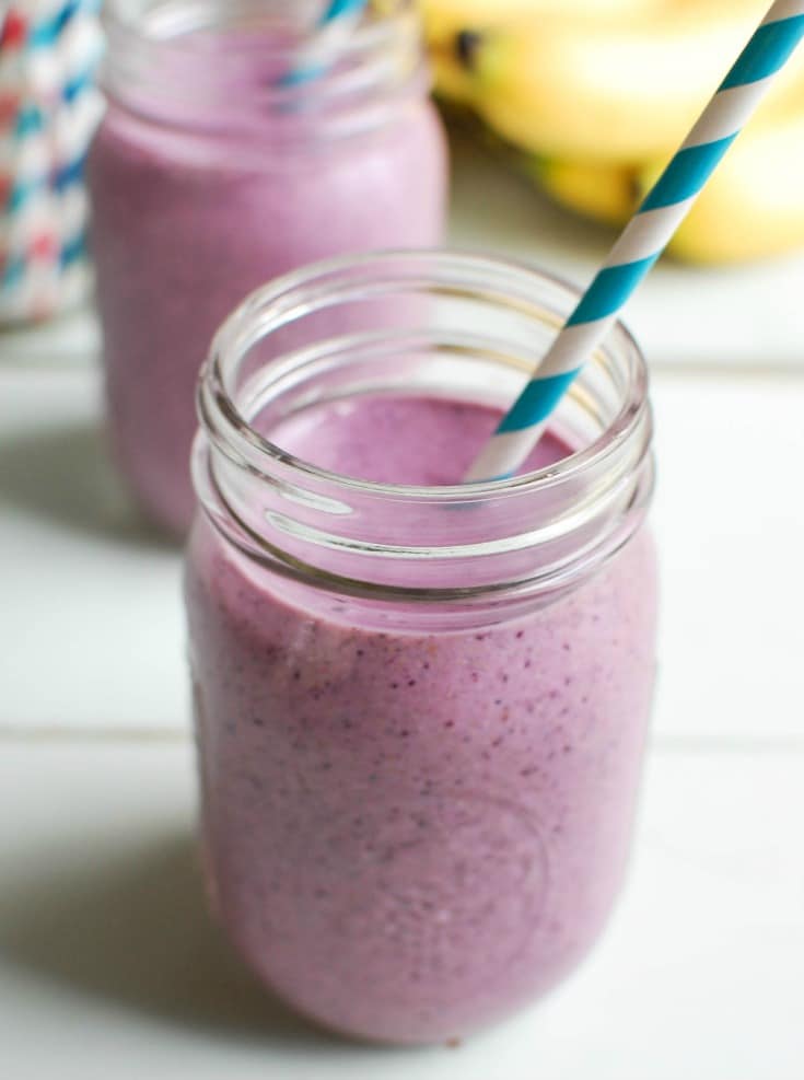 Pomegranate Blueberry Banana Smoothie Recipe two glasses.