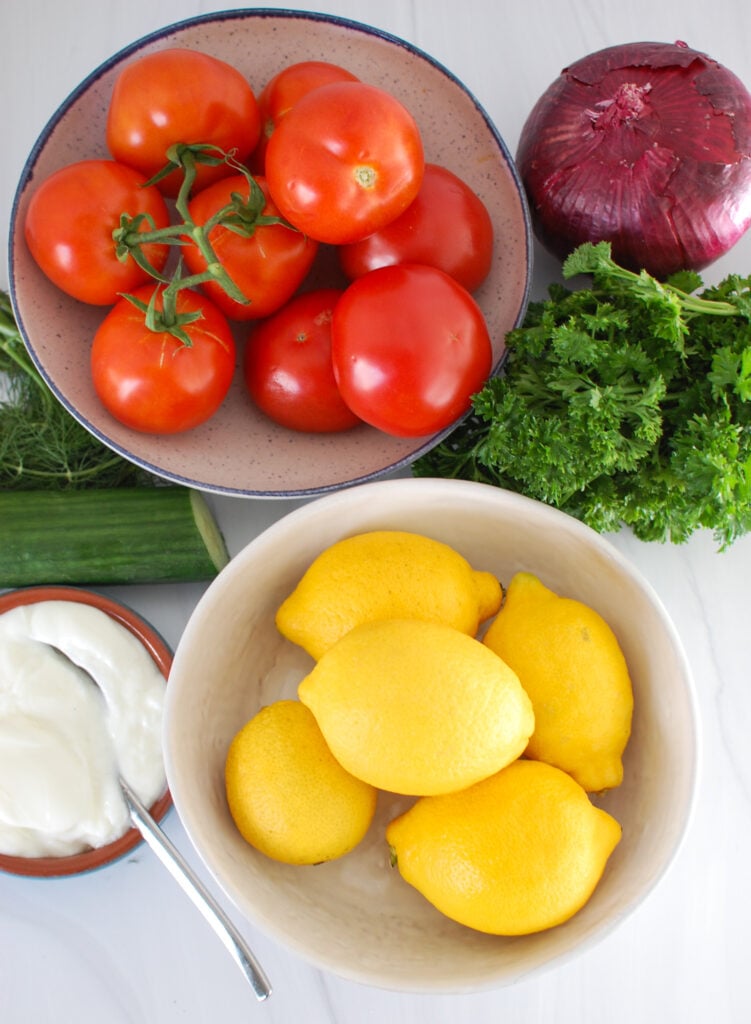 Tomato Cucumber Salad with Yogurt Dressing ingredients 