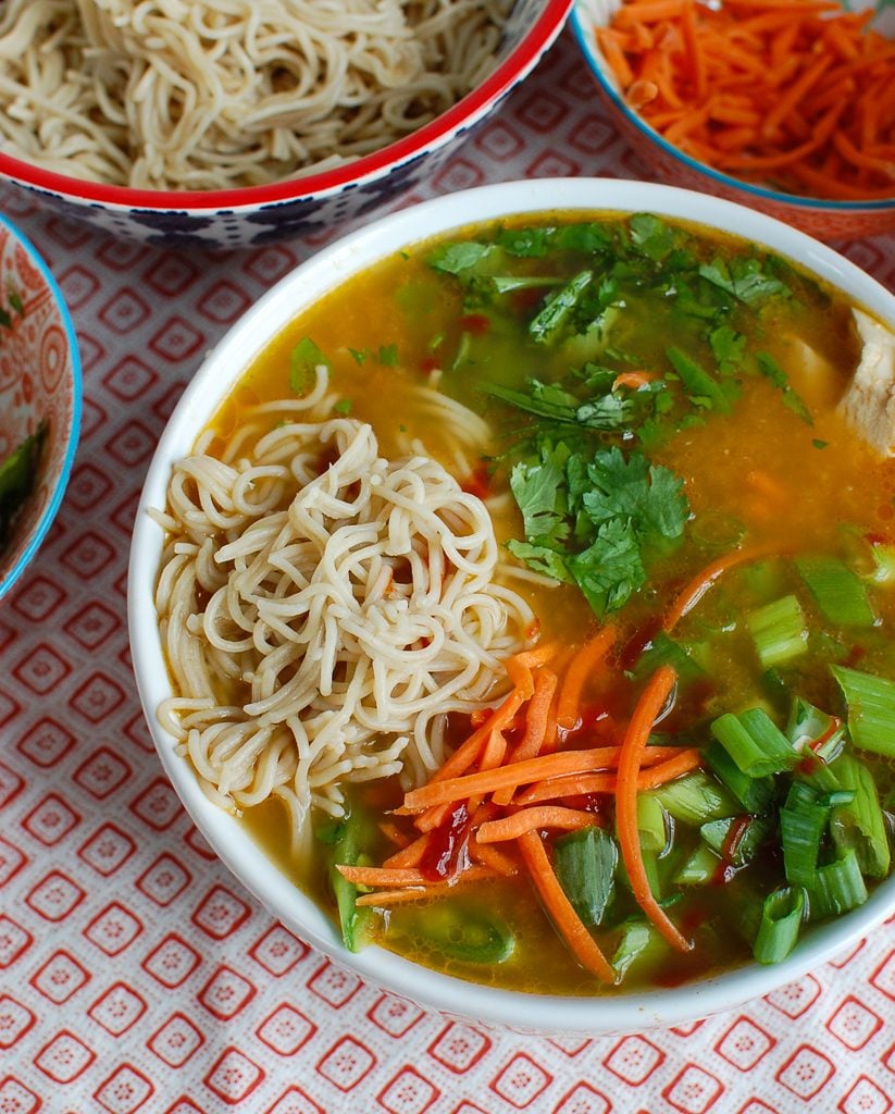 Asian Chicken Noodle Soup with noodles 
