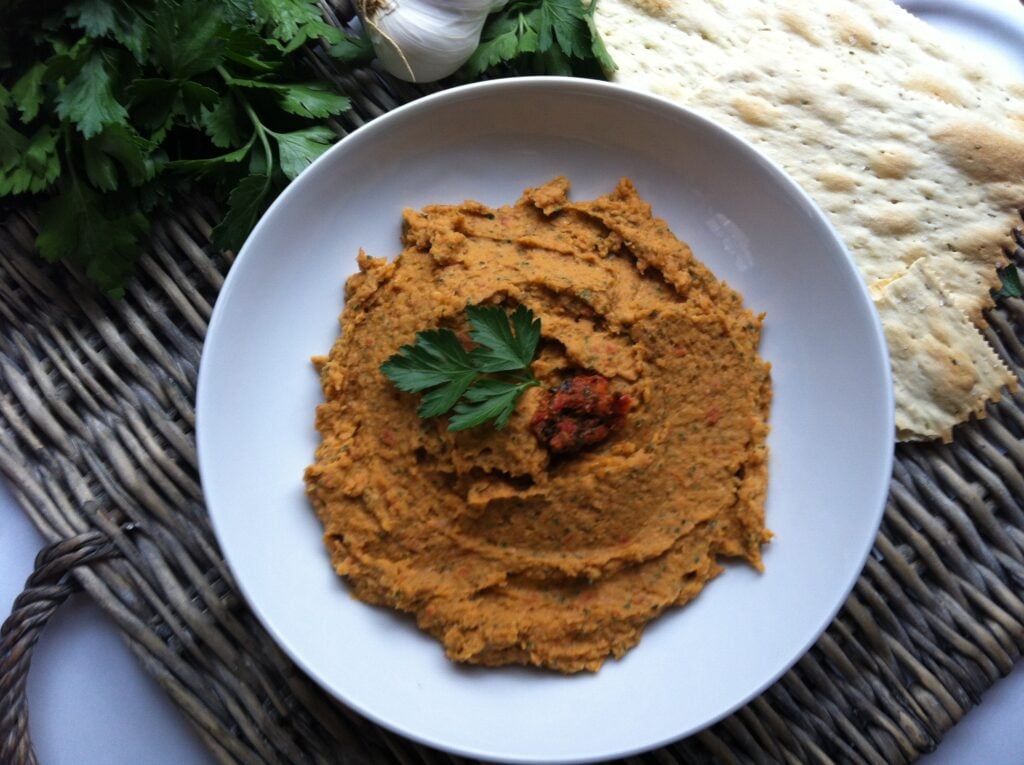 bowl of White Bean and Sun Dried Tomato Dip