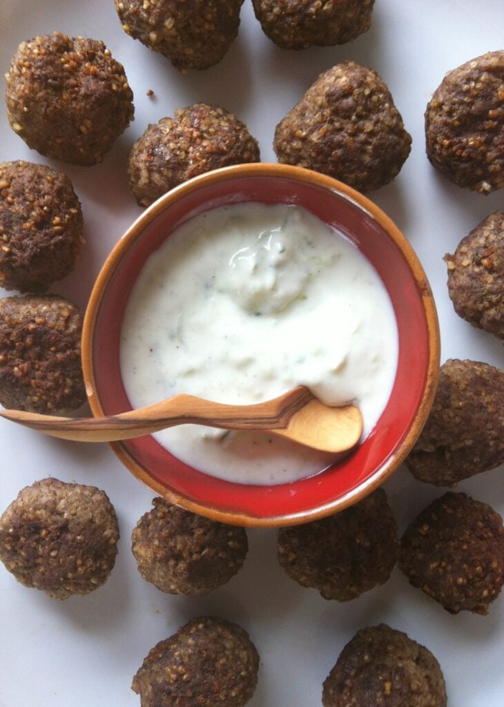 Kibbeh Meatballs With Spiced Yogurt Sauce appetizer recipe
