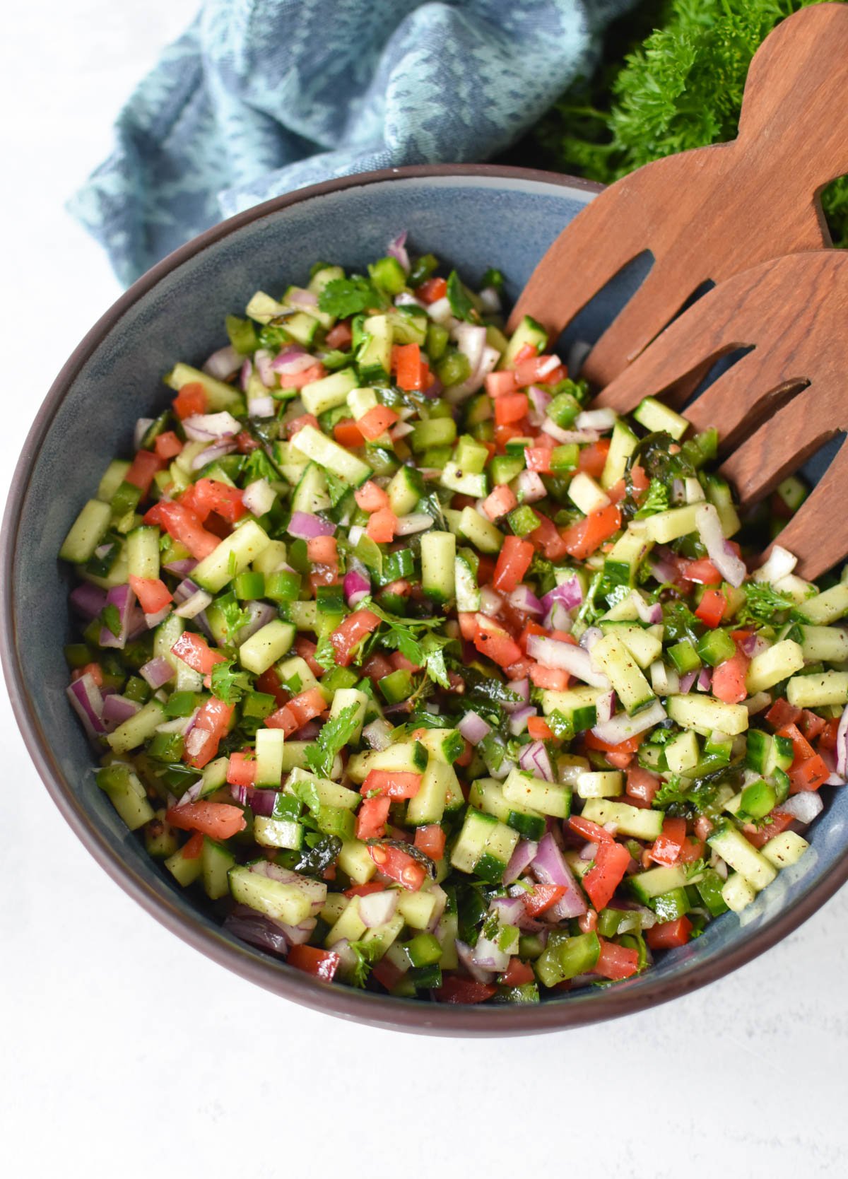 Shirazi Salad Recipe with spoons
