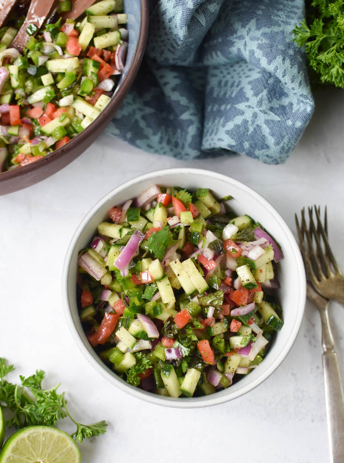 Shirazi Salad Recipe in a white bowl 