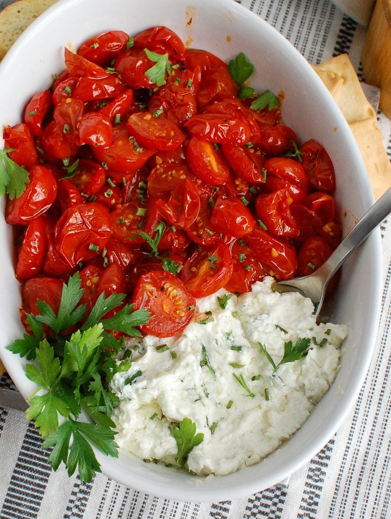 Goat Cheese Dip with roasted tomatoes and parsley 