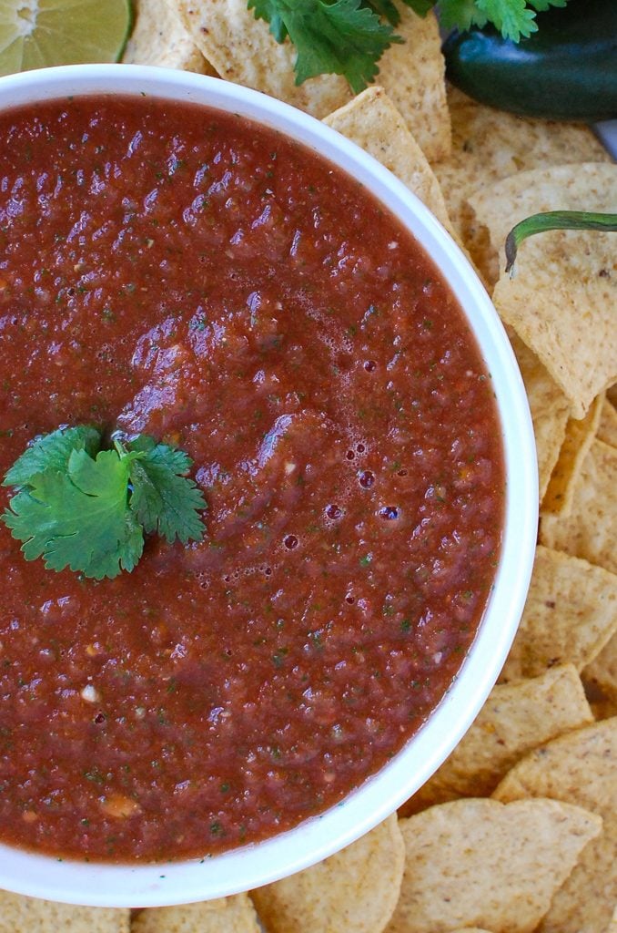 Homemade Salsa in white bowl 