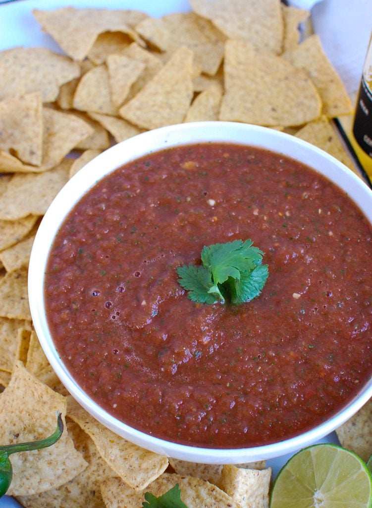 Homemade Salsa on white platter 