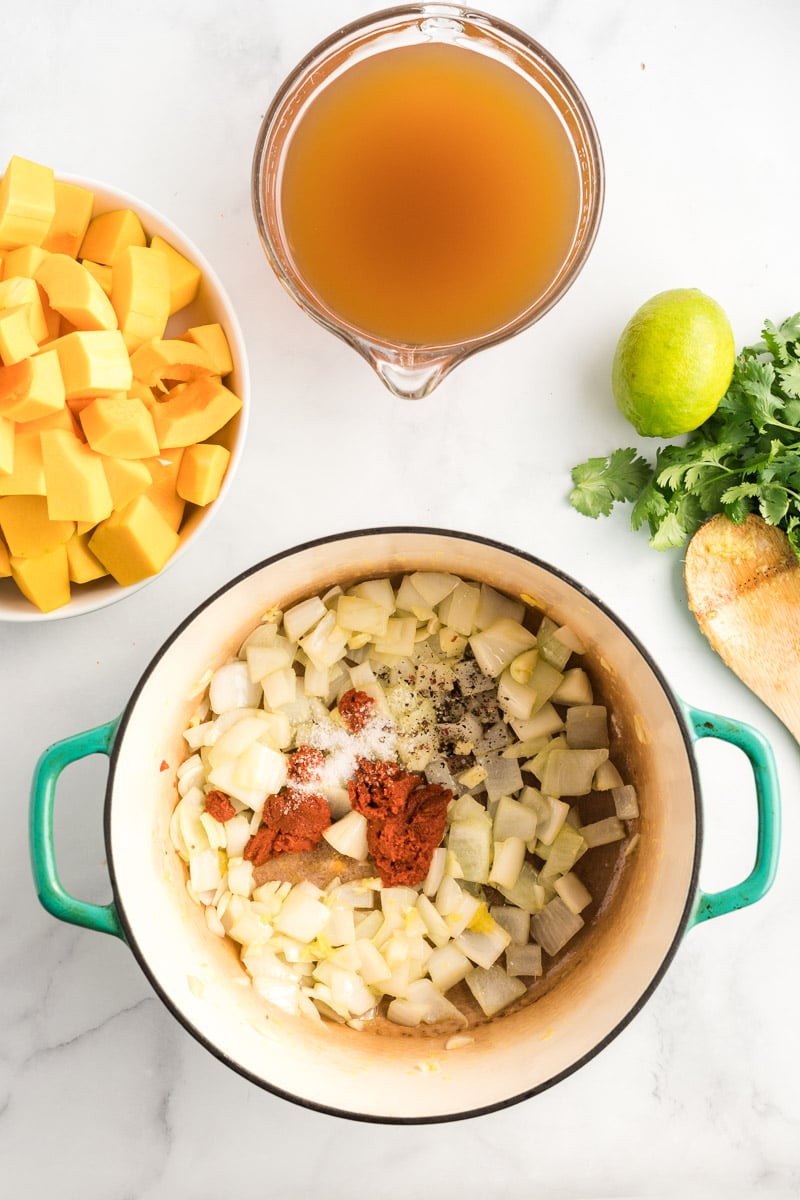 Curried Butternut Squash vegetables in a pot. 