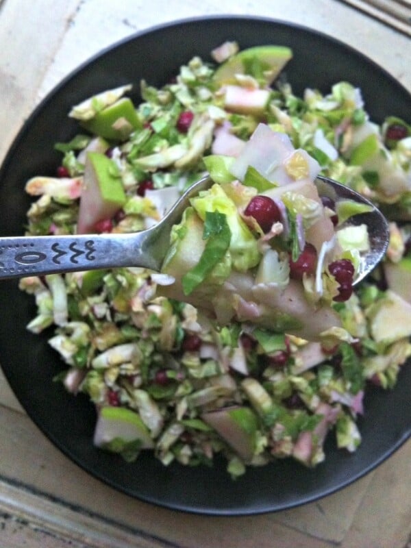 Shaved Brussels Sprout Salad With Apple and Pomegranate recipe from A Cedar Spoon