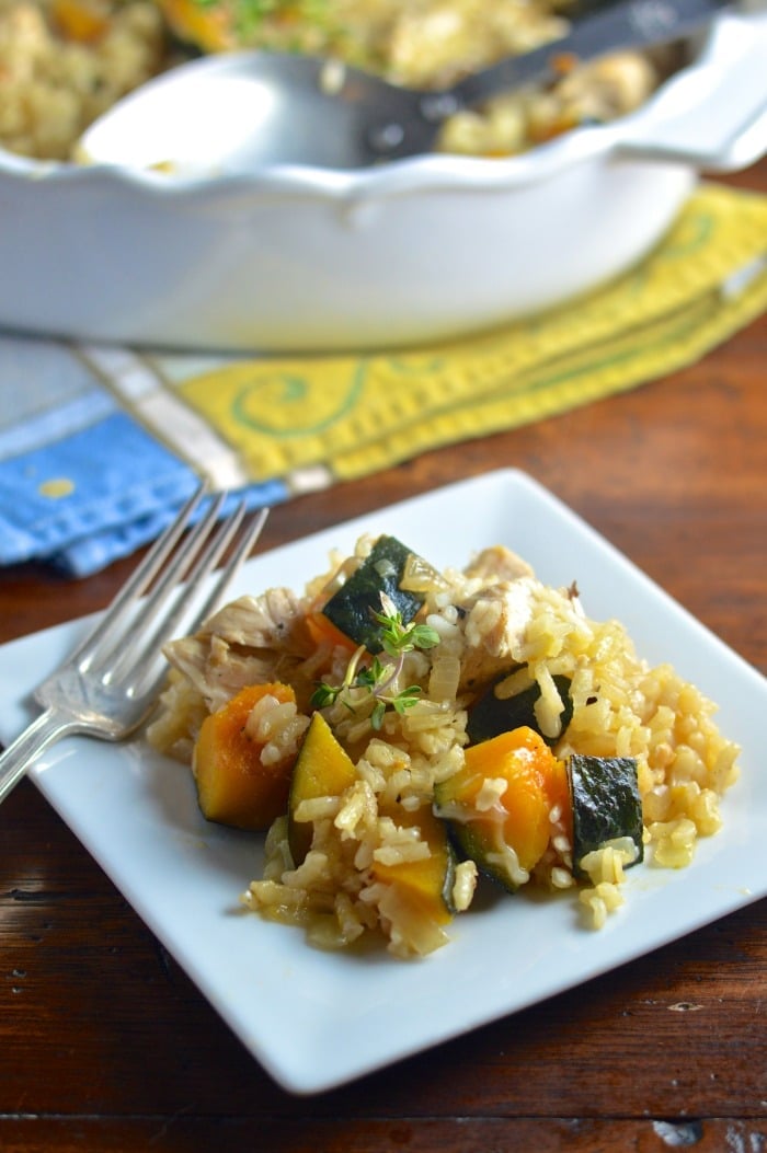 Baked Chicken Kabocha Squash Risotto Recipe on plate.