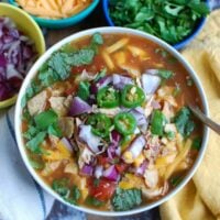 Slow Cooker Chicken Tortilla Soup with spoon