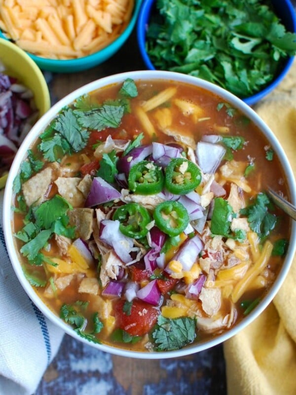 Slow Cooker Chicken Tortilla Soup with spoon
