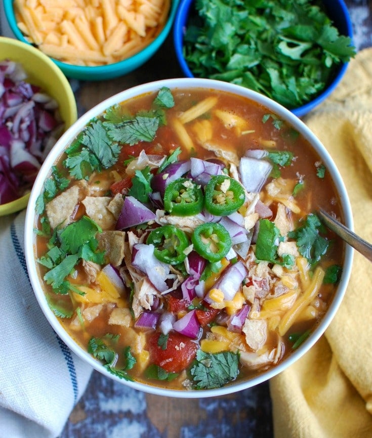 Slow Cooker Chicken Tortilla Soup with spoon 