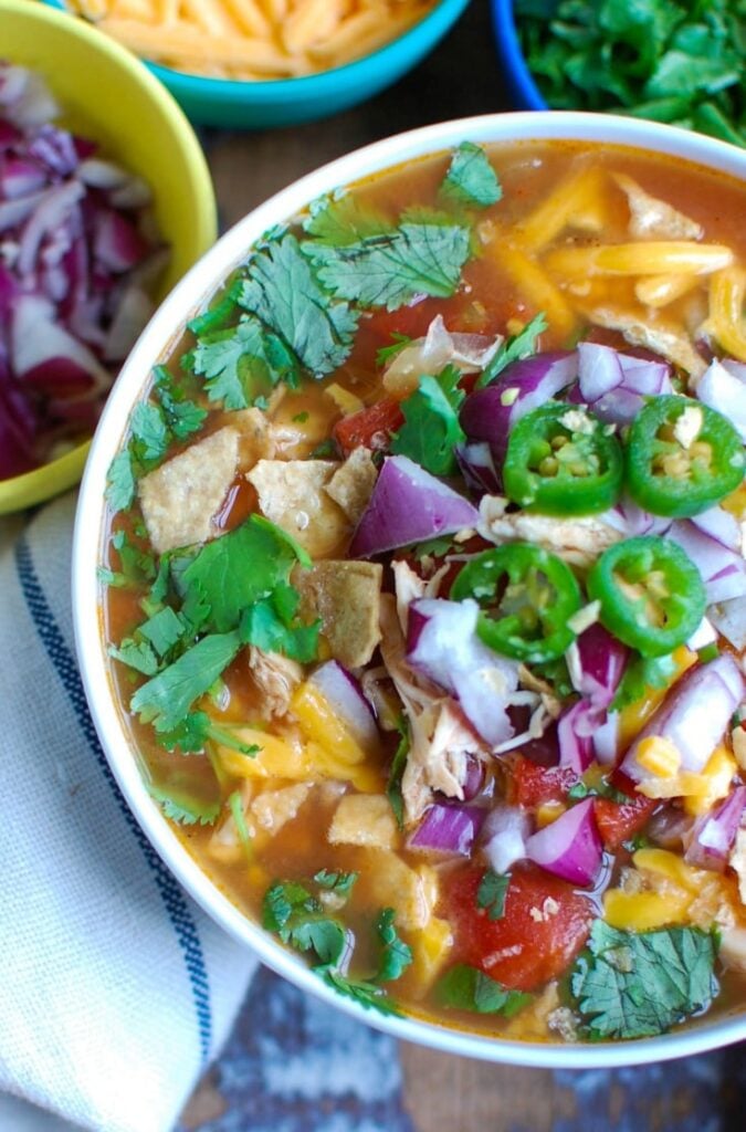 Slow Cooker Chicken Tortilla Soup with cilantro 