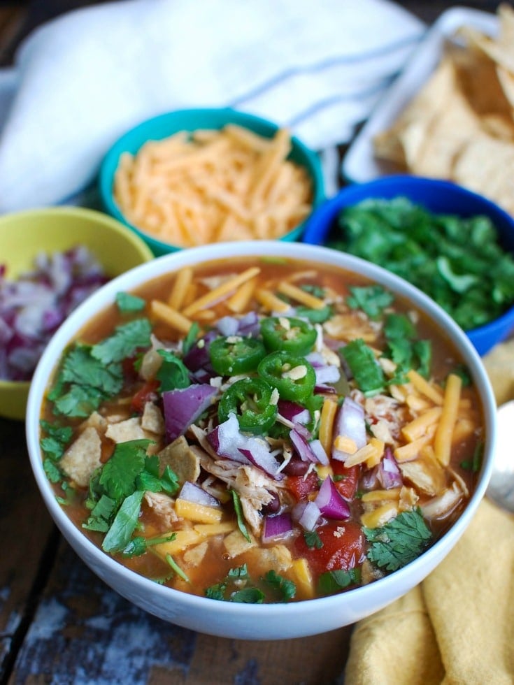 Slow Cooker Chicken Tortilla Soup in bowl 