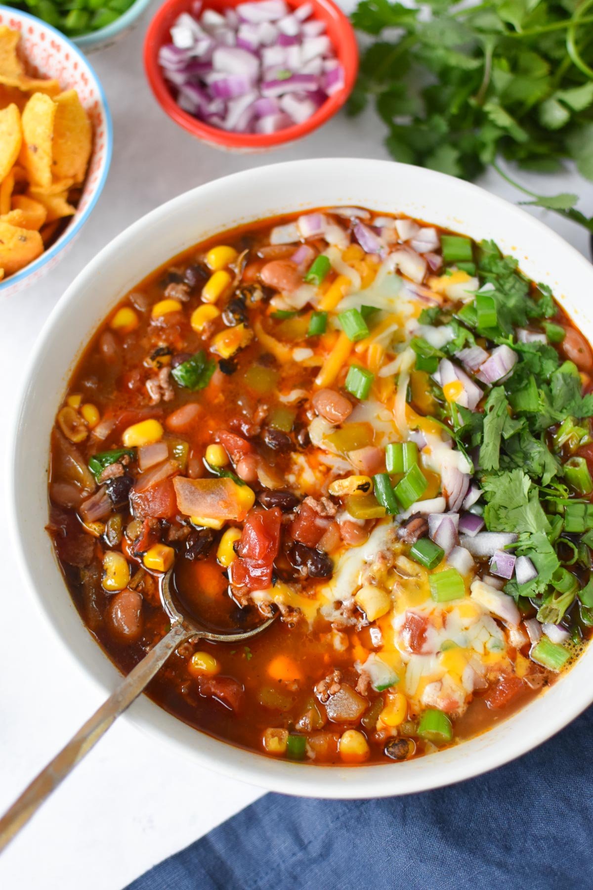 Slow Cooker Taco Soup Recipe with spoon