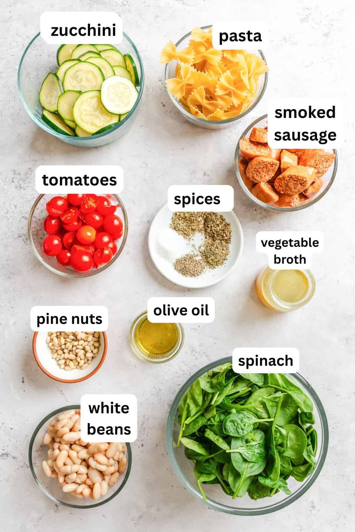 Recipe Ingredients for a Smoked Sausage Pasta 