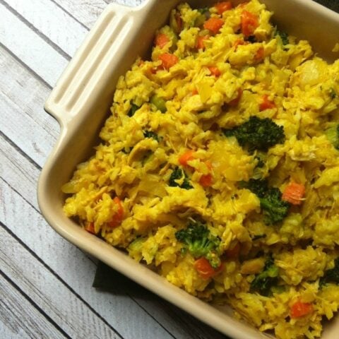 Curried Chicken and Rice Casserole in dish