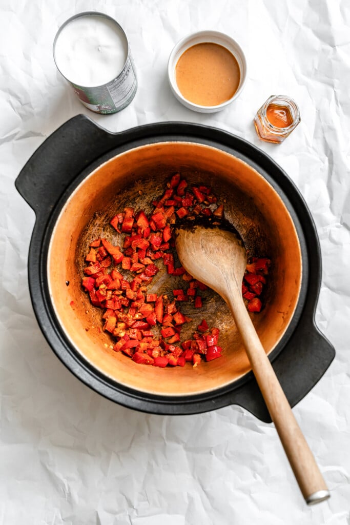 Butternut Squash Chickpea Curry vegetables sauteeing 