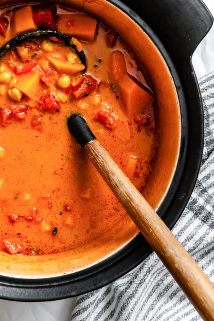 Butternut Squash Chickpea Curry in a pot 