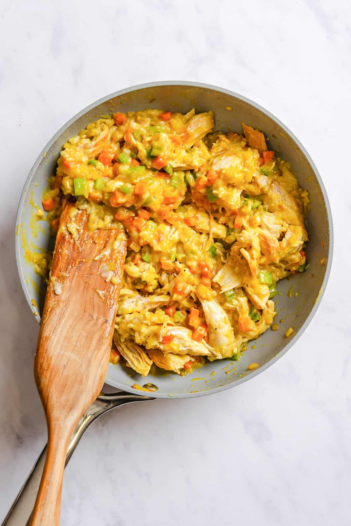 Curried Chicken and Rice Casserole in a skillet