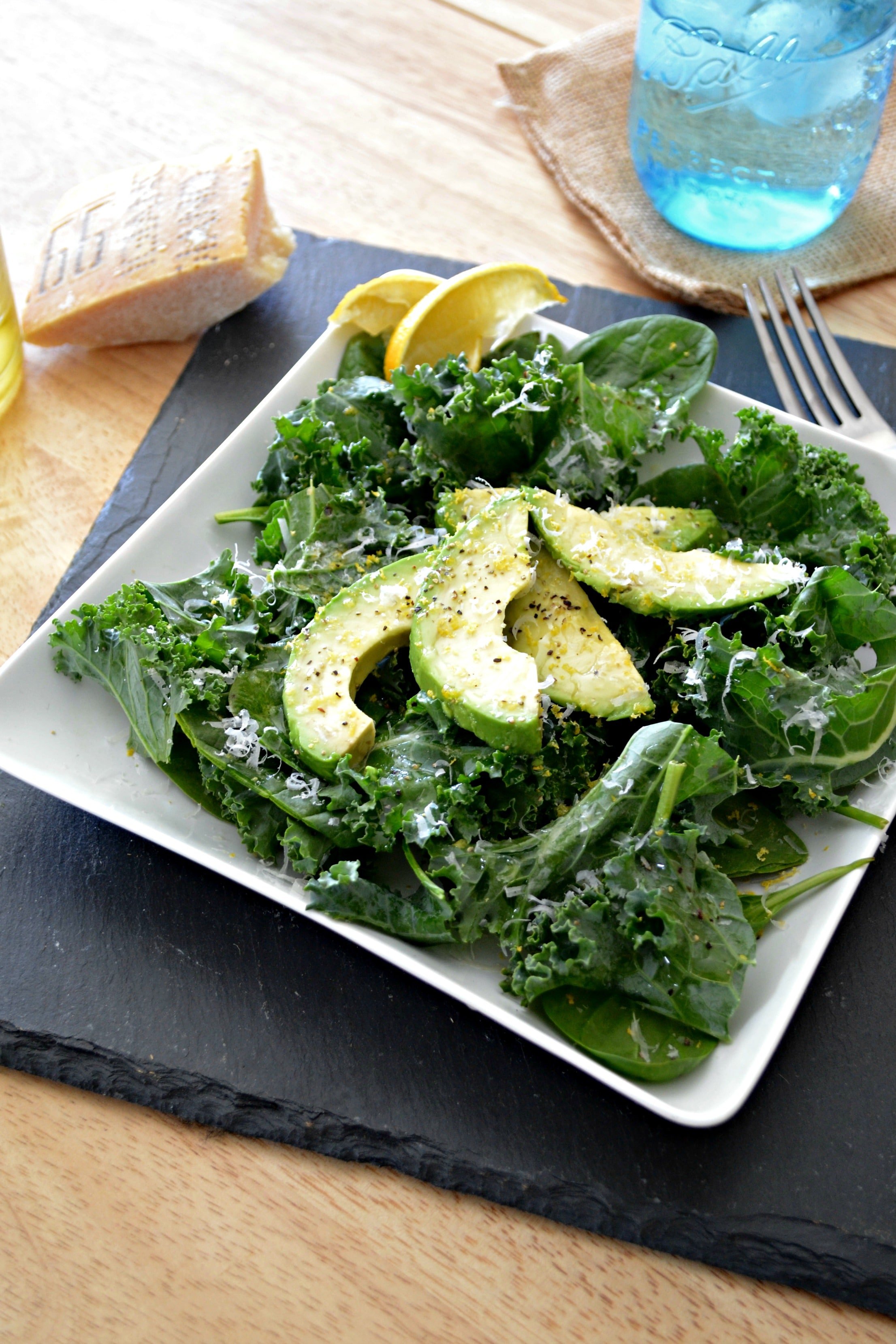 Avocado Kale Spinach Salad with avocado.