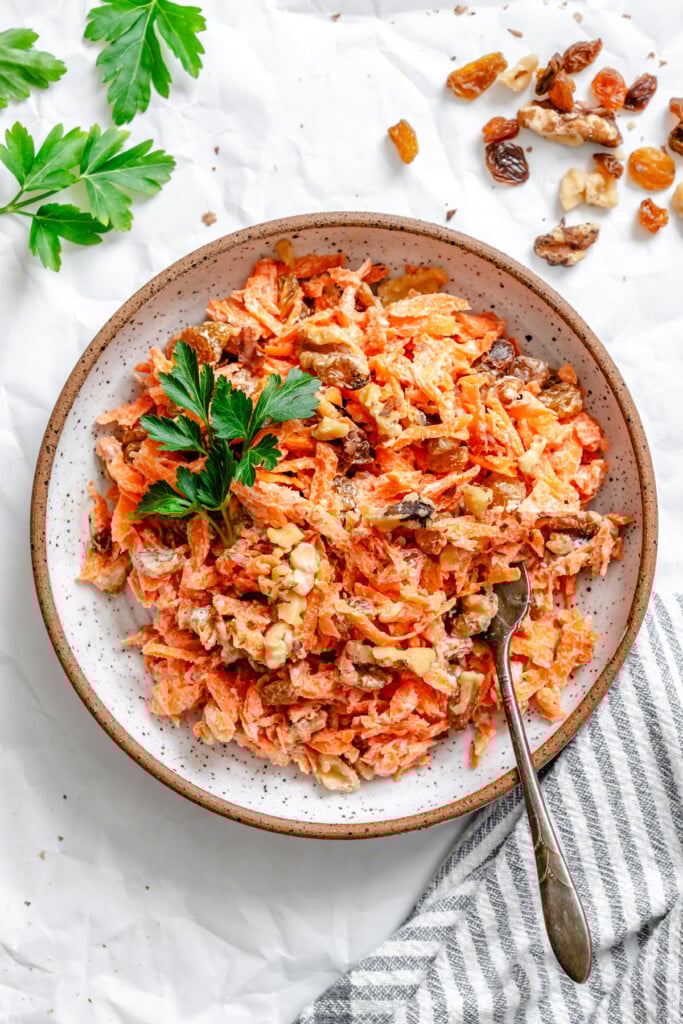 Carrot Raisin Salad with a fork