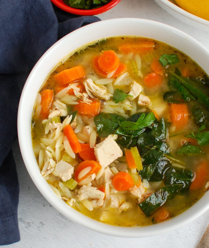 Lemon Chicken Orzo Soup with parsley