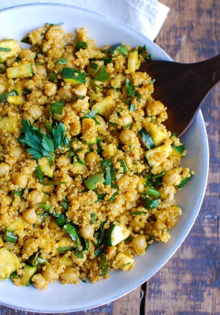 Zucchini Chickpea Quinoa Salad in bowl