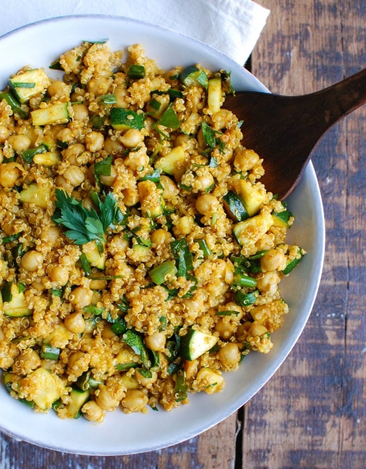 Zucchini Chickpea Quinoa Salad with spoon 