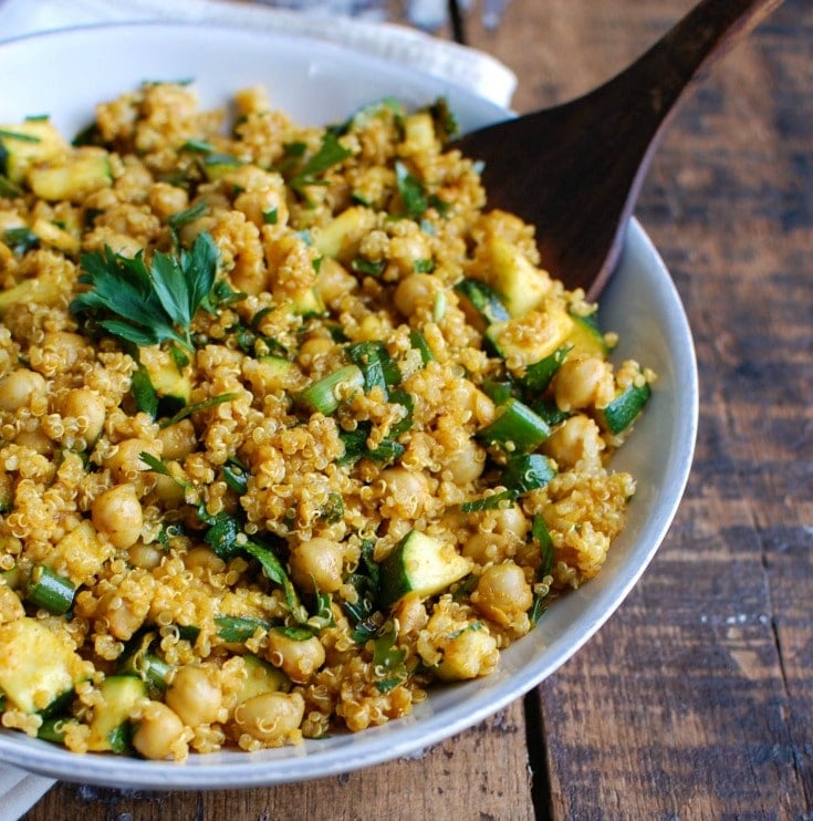 Zucchini Chickpea Quinoa Salad with spoon 