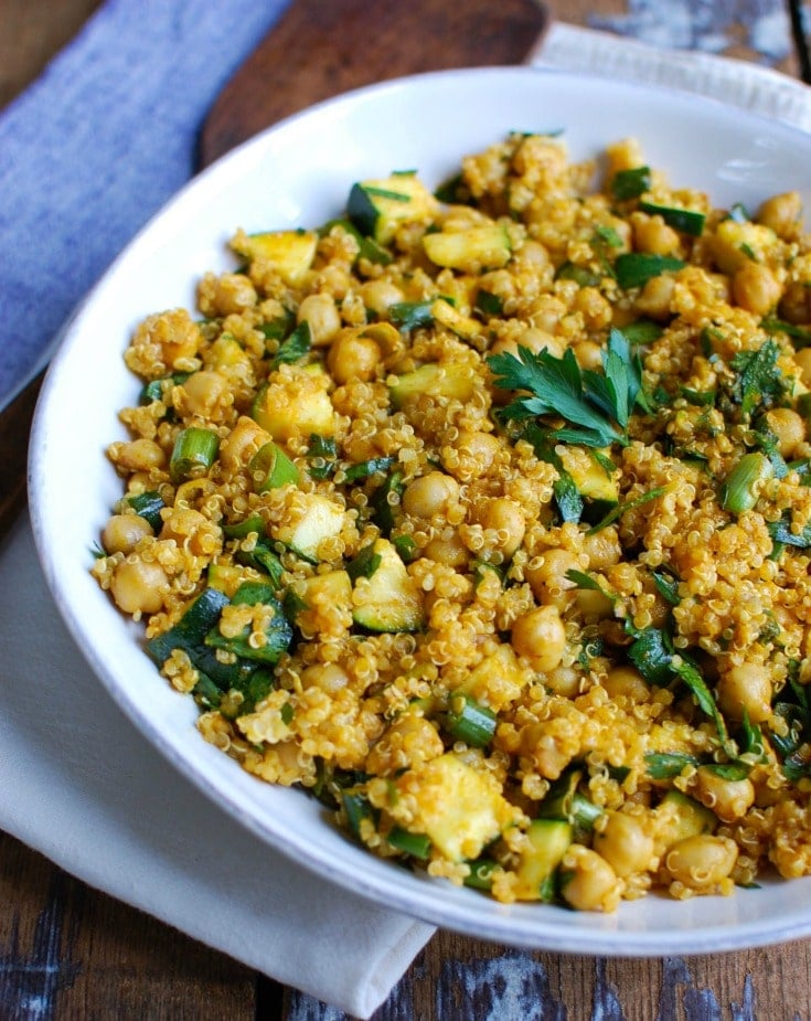 Zucchini Chickpea Quinoa Salad Side View 