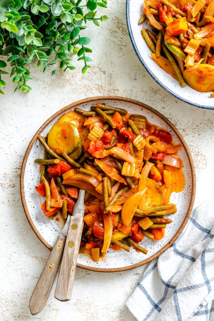 Lebanese Vegetables on a white plate 