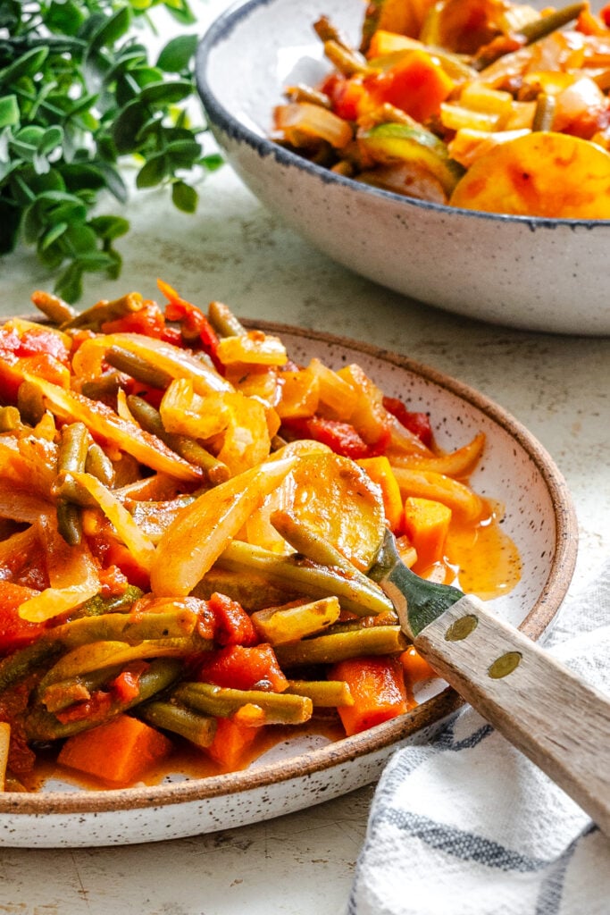 Lebanese Vegetables with a serving spoon 