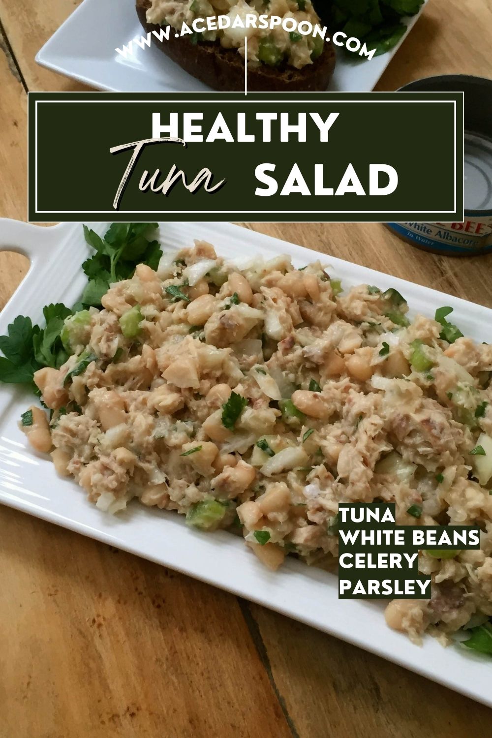 Healthy Tuna Salad Recipe with logo. 