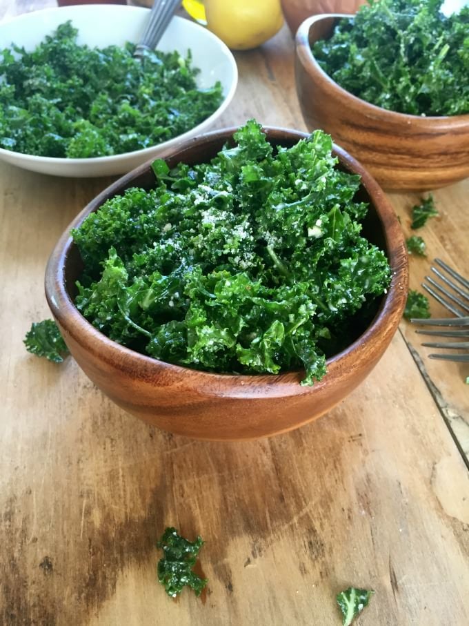 Easy Kale Salad Recipe with Lemon Dressing with cheese.